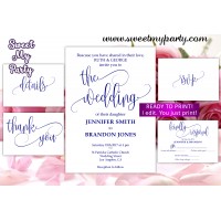 Navy Wedding Invitation suite,Calligrapy Wedding invitation set,(66w)